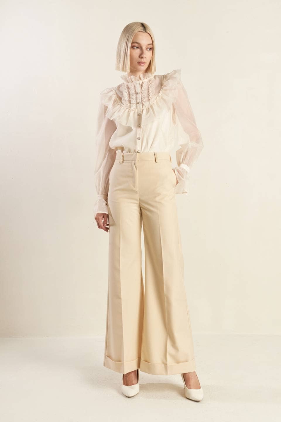 A woven pant with flare leg - FP1364 CREAM