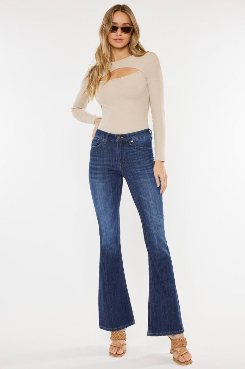 Dark Blue Mid Rise Bootcut Petite